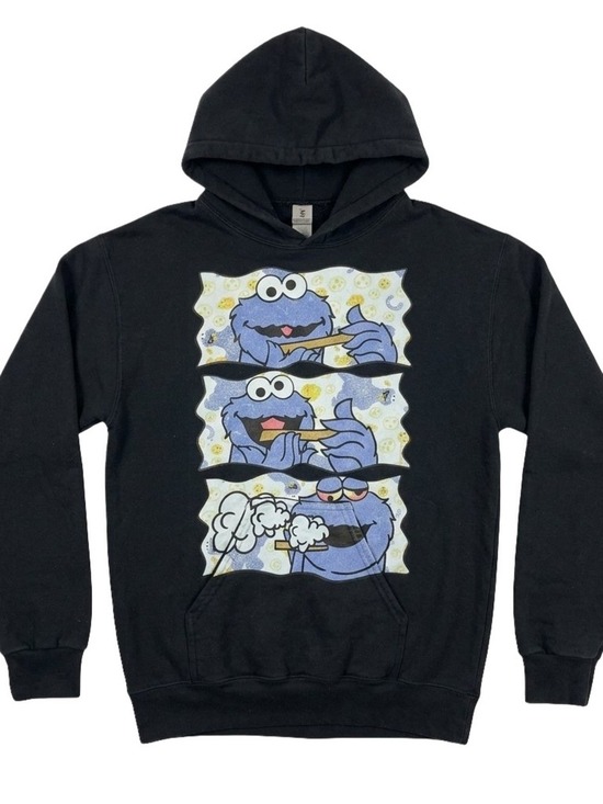 Tops - Vintage ookie Monster Blunt Parody Black Graphic Pullover Hoodie